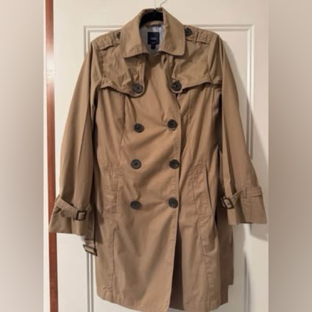 GAP Classic Beige khaki Trench Coat double breasted belt women’s small - Picture 1 of 7